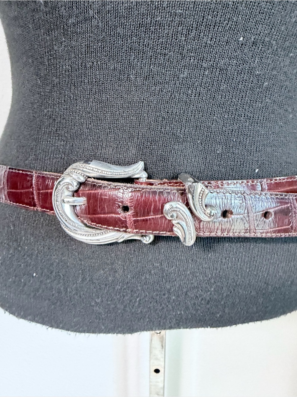 Brighton Dark Brown Leather Belt with Silver Logo Tag - Picture 8 of 9